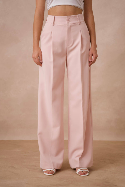 Double-Breasted Wide-Cut Pants - Pink