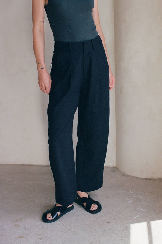 AR1098 | Woven Linen Cotton Wide Fit Full Length Pants with