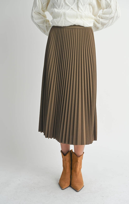 Full Of Charm Pleated Midi Skirt: BROWN