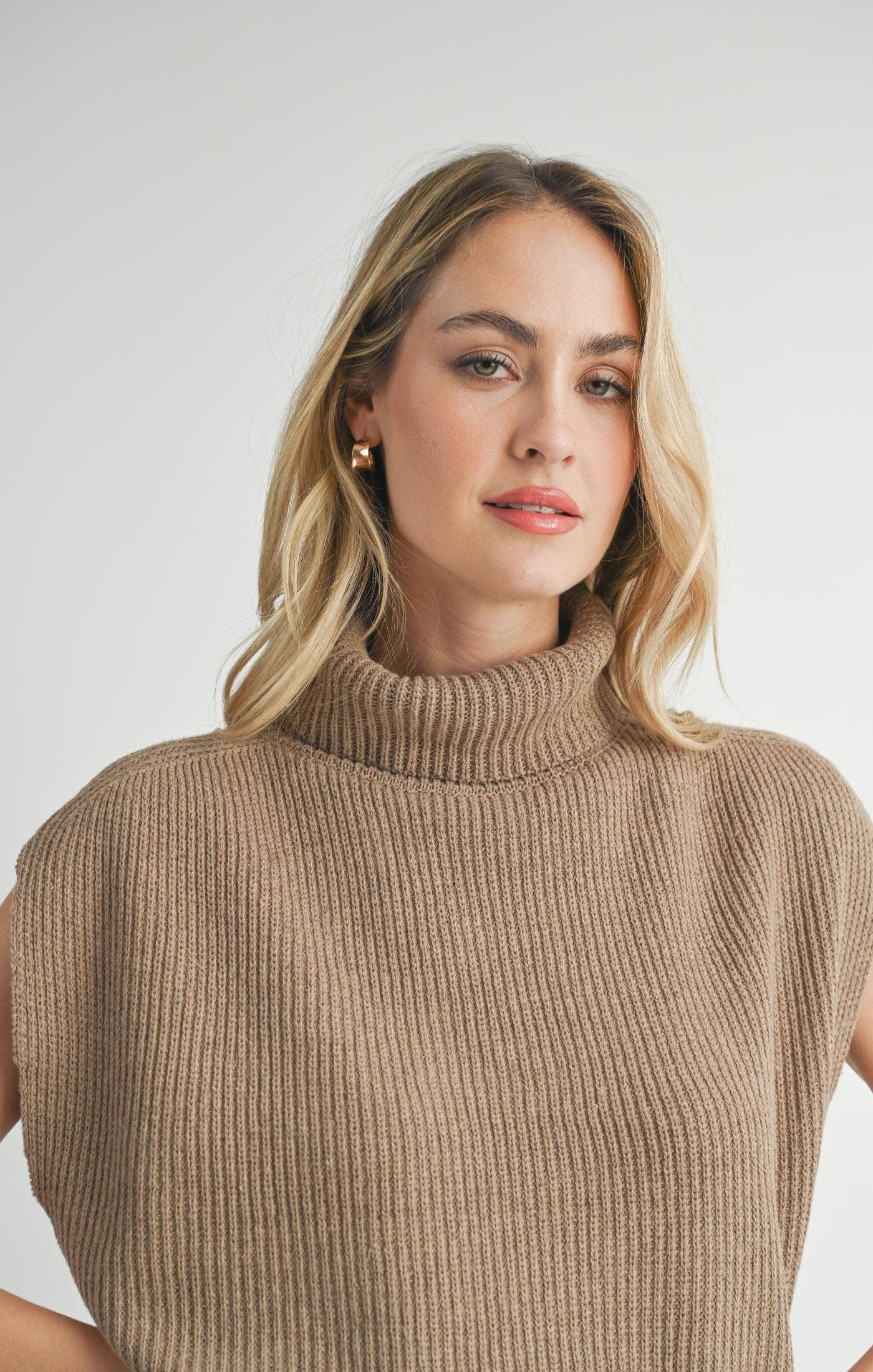 Crosby Ribbed Turtleneck Vest: DARK TAUPE