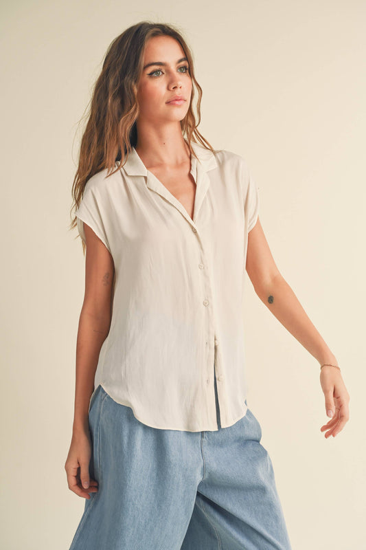 BUTTON DOWN CAP SLEEVE SHIRT